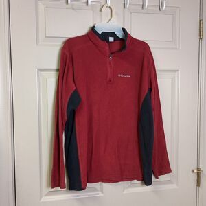 Columbia Mens Pullover Sweater Size Large Red Black 1/4 Zip Casual Lightwight